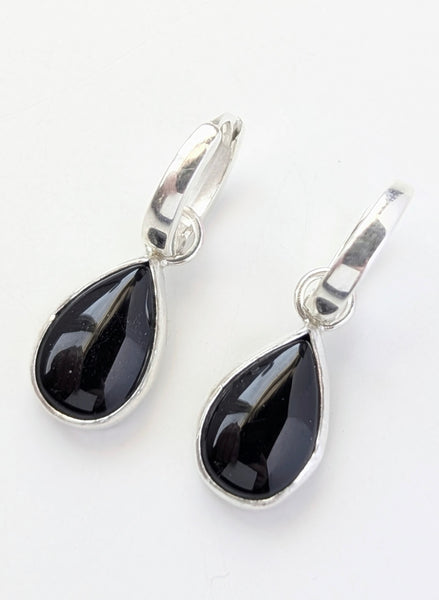 Black Agate Huggie Earrings