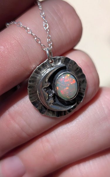 Ethiopian Opal Moon Necklace
