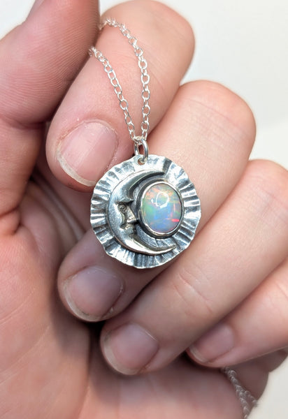 Ethiopian Opal Moon Necklace