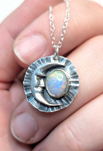 Ethiopian Opal Moon Necklace