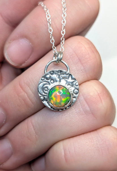 Ethiopian Opal Sun and Moon Necklace