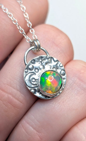 Ethiopian Opal Sun and Moon Necklace