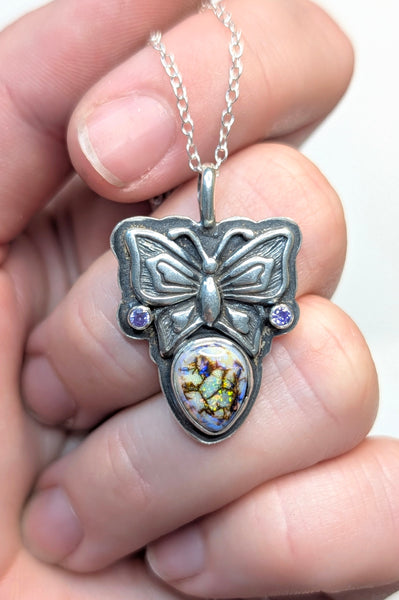 Sterling Opal Butterfly Necklace