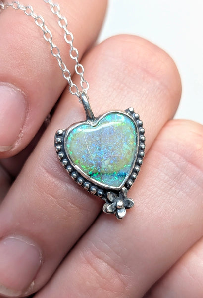 Sterling Opal Heart Necklace
