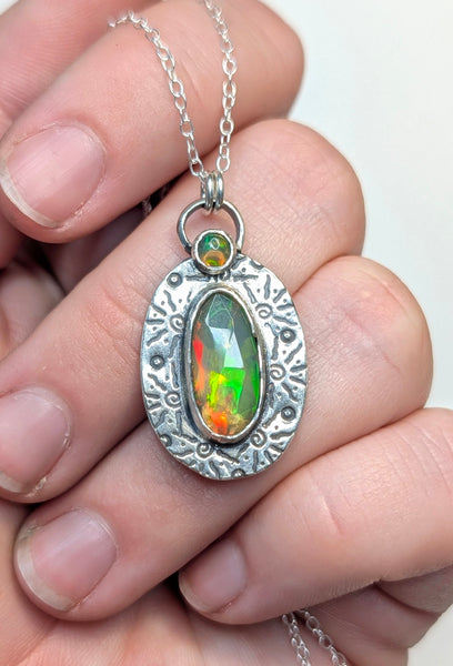 Ethiopian Opal Stamped Sun Necklace