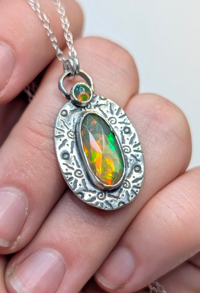 Ethiopian Opal Stamped Sun Necklace
