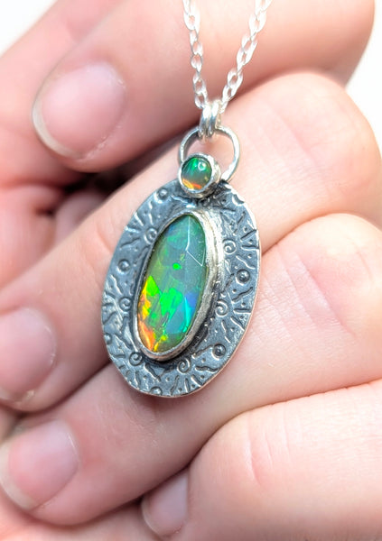 Ethiopian Opal Stamped Sun Necklace