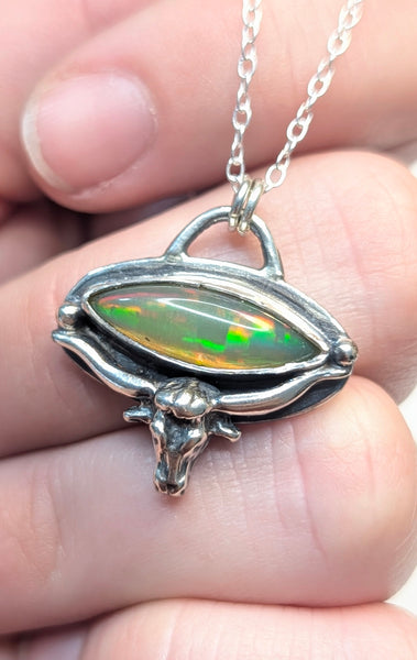 Ethiopian Opal and Bull Head Necklace
