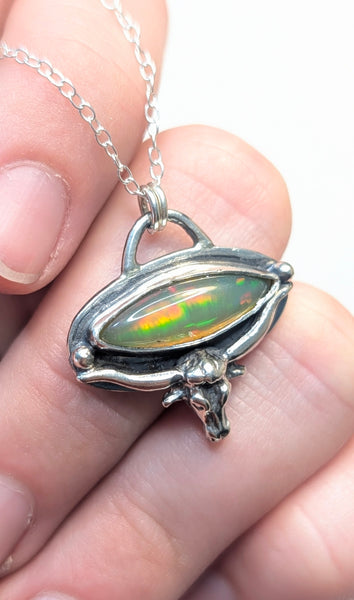Ethiopian Opal and Bull Head Necklace