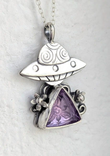 Carved Amethyst UFO Necklace