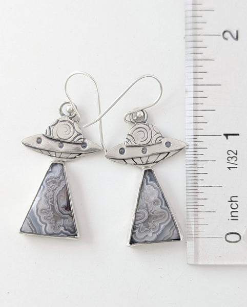 Crazy Lace Agate UFO Earrings