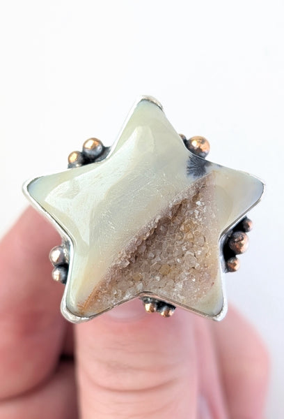 Druzy Agate Star Ring, Size 9.5