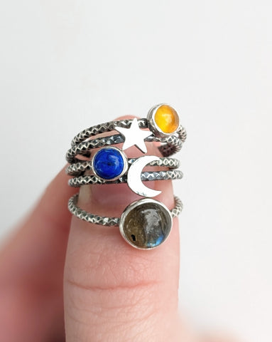 Moon and Star Stacking Ring Set size 6.5