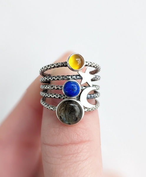 Moon and Star Stacking Ring Set size 6.5