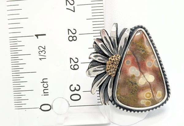 Poppy Jasper Flower Ring Size 8.5