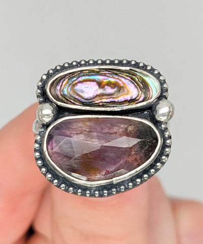 Abalone Shell and Super Seven Ring Size 9.25