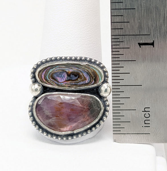 Abalone Shell and Super Seven Ring Size 9.25