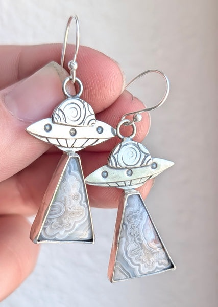 Crazy Lace Agate UFO Earrings