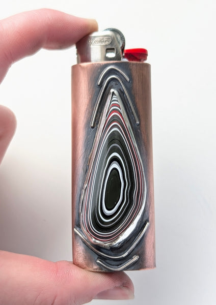 Fordite Copper and Silver Lighter Cover