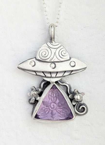Carved Amethyst UFO Necklace