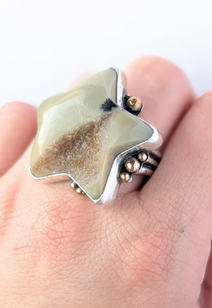 Druzy Agate Star Ring, Size 9.5