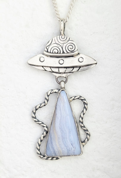 Blue Lace Agate UFO Necklace