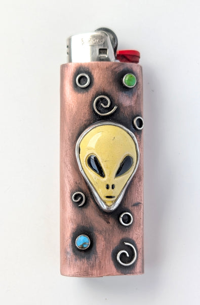 Alien and Turquoise Copper and Silver Lighter Cover