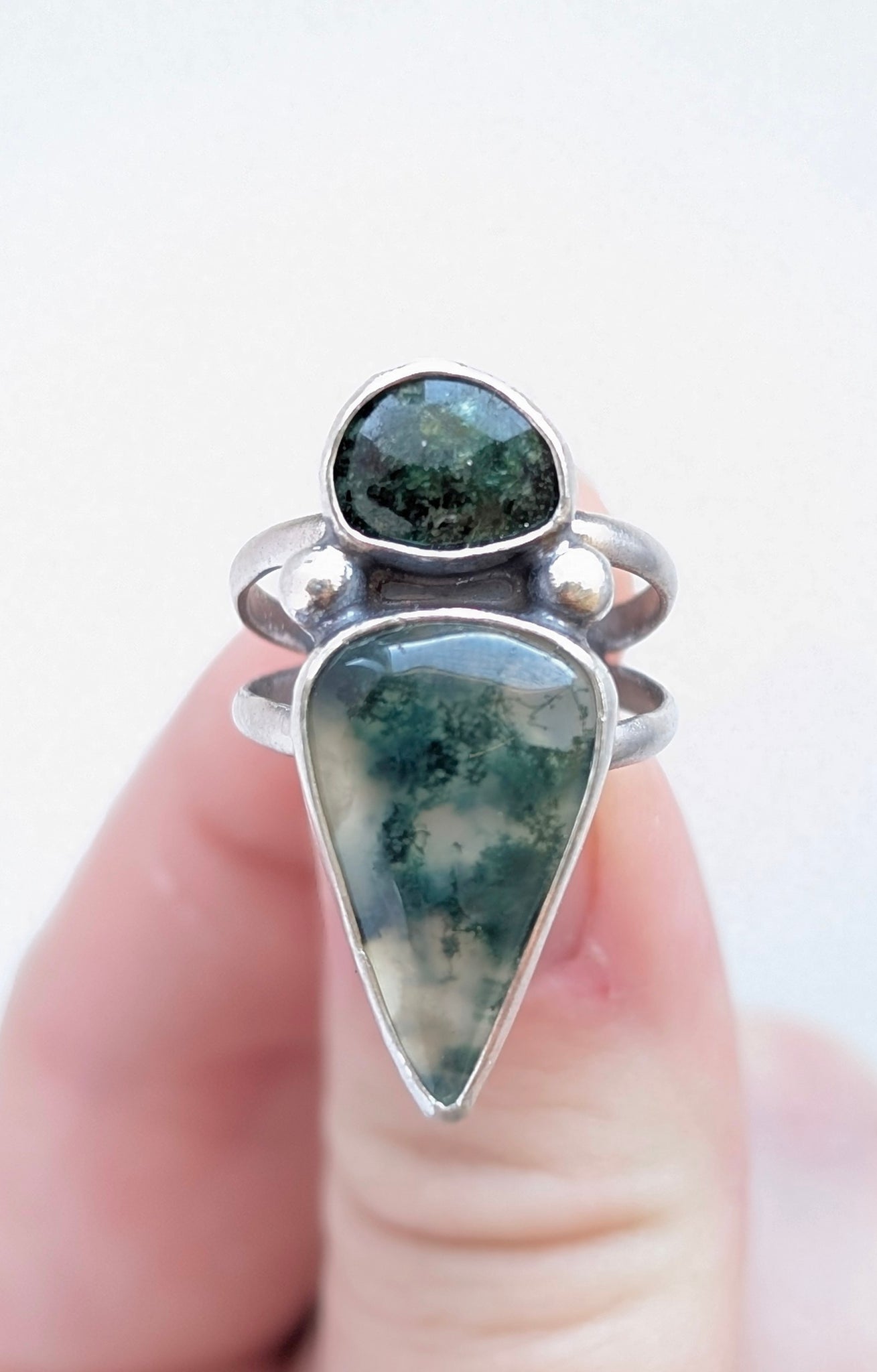 Emerald and Moss Agate Ring, Size 7