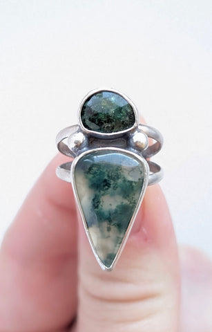 Emerald and Moss Agate Ring, Size 7
