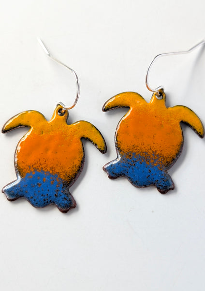 Enameled Sea Turtle Earrings