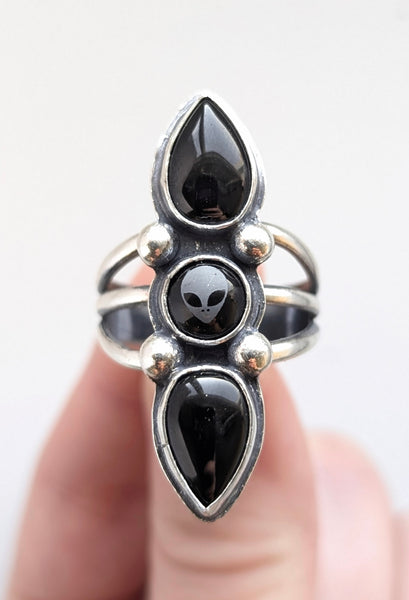 Black Agate and Black Onyx Ring, Size 10.5