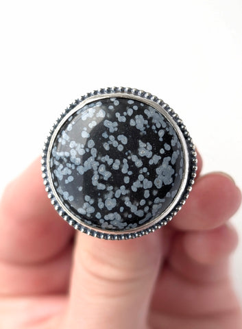 Snowflake Obsidian Ring, Size 6