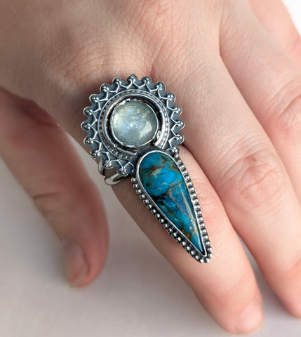 Aquamarine and Mojave Turquoise Ring, size 8