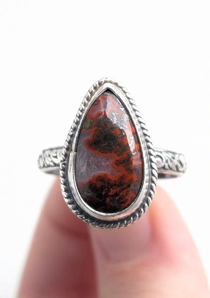 Red Moroccan Agate Ring, Size 10.5