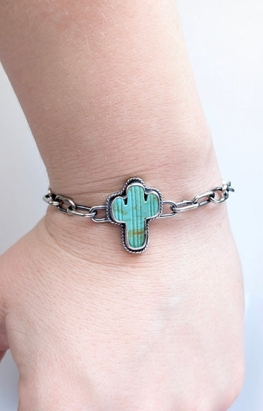 Turquoise and Spiny Oyster Sterling Silver Chain Bracelet