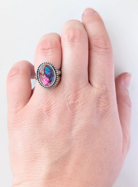 Spiny Oyster and Kingman turquoise mix Ring, Size 5.5