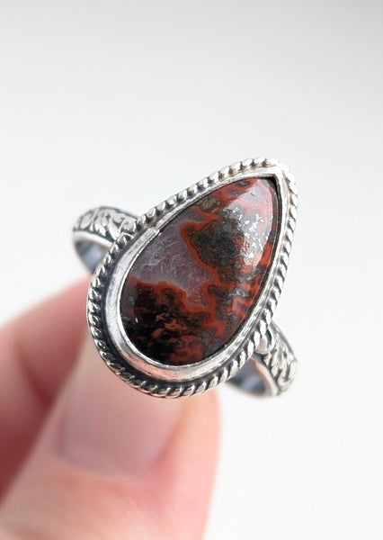 Red Moroccan Agate Ring, Size 10.5