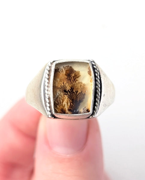 Dendritic Agate Signet Ring, Size 11