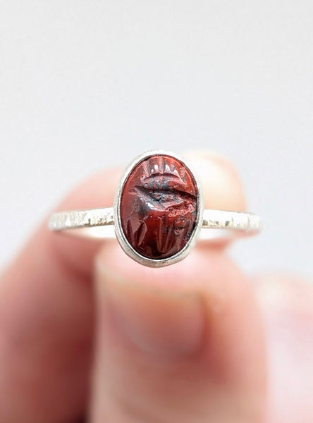 Jasper Scarab Stacking Ring, Size 8