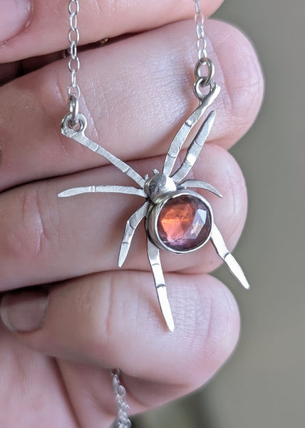 Pink Tourmaline Spider Necklace