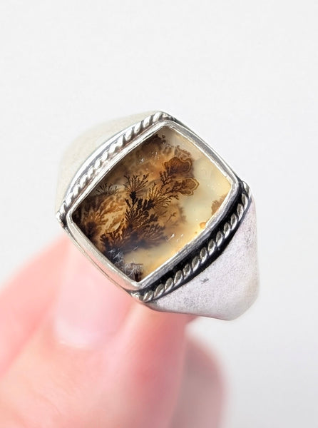 Dendritic Agate Signet Ring, Size 11