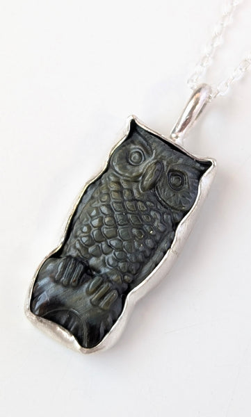Blue Tigers Eye Owl Necklace