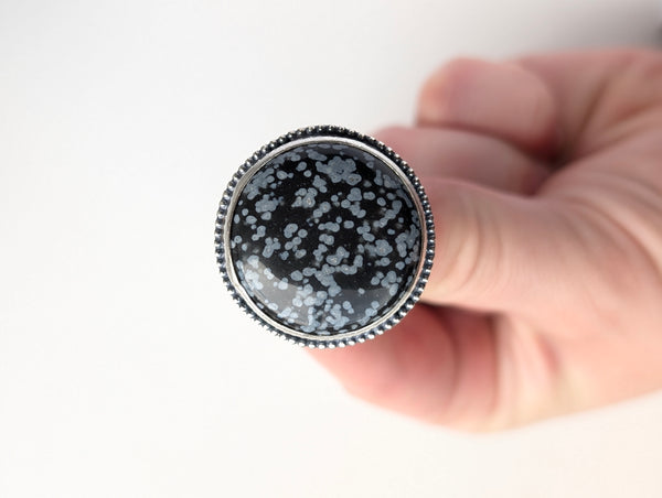 Snowflake Obsidian Ring, Size 6
