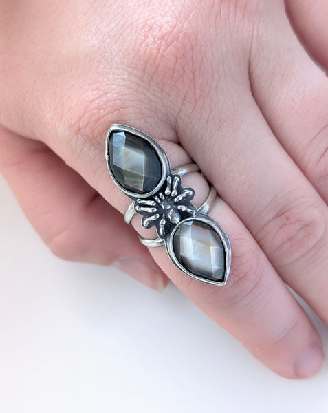 Black Mother of Pearl Ring, Size 7.5
