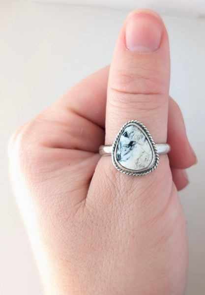 White Buffalo Turquoise Ring, Size 10.5