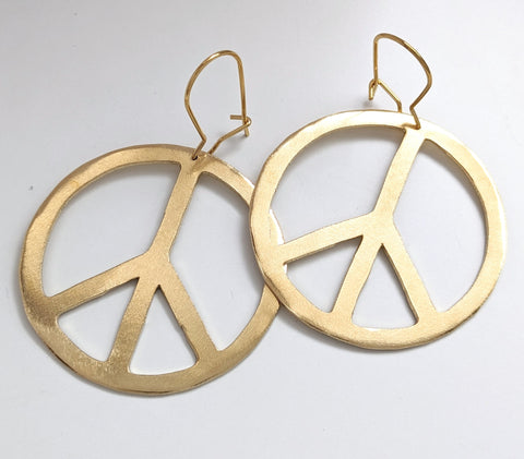 Peace Sign Brass Earrings