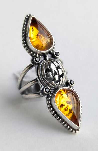 Amber and Black Spinel Ring, Size 9.5