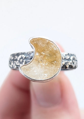 Citrine Moon Ring, Size 11