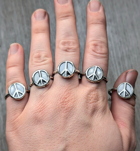 Peace Sign Recycled Silver Ring