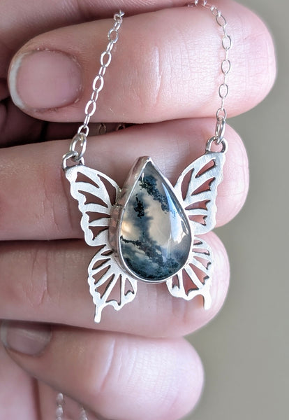 Moss Agate Butterfly Necklace